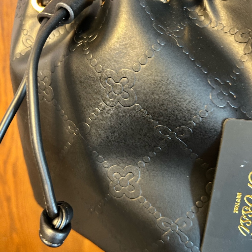 Black Embossed Drawstring Bag NWT - image 4